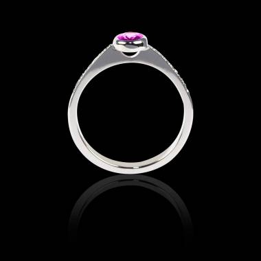 Pink Sapphire Engagement Ring Diamond Paving White Gold Ovale Moon