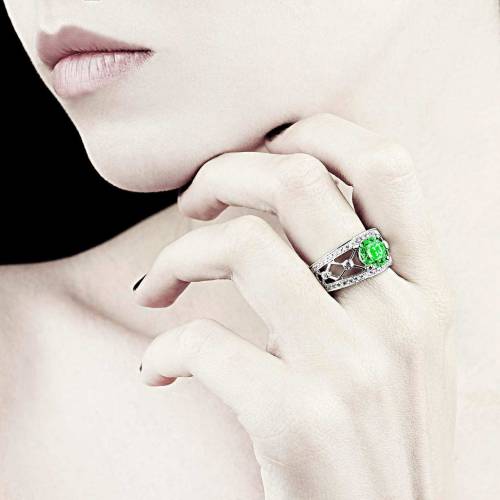 Emerald Engagement Ring White Gold Round Regina Suprema