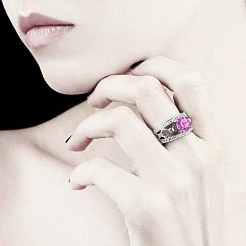 Pink Sapphire Engagement Ring White Gold Round Regina Suprema