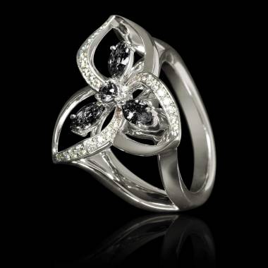 Black Diamond Engagement Ring Diamond Paving White Gold Estelle