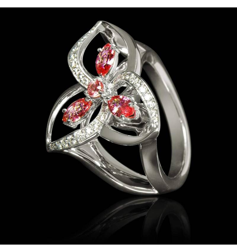 Ruby Engagement Ring Diamond Paving White Gold Estelle