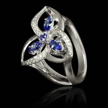 Blue Sapphire Engagement Ring Diamond Paving White Gold Estelle