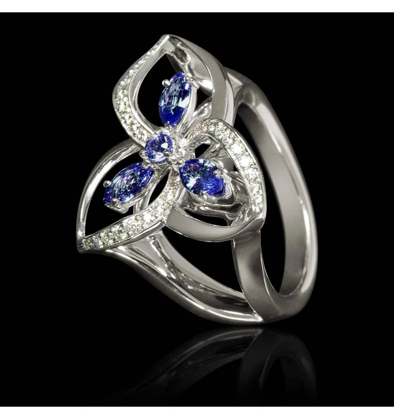 Blue Sapphire Engagement Ring Diamond Paving White Gold Estelle