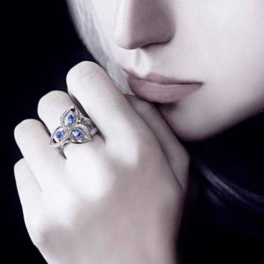 Blue Sapphire Engagement Ring Diamond Paving White Gold Estelle