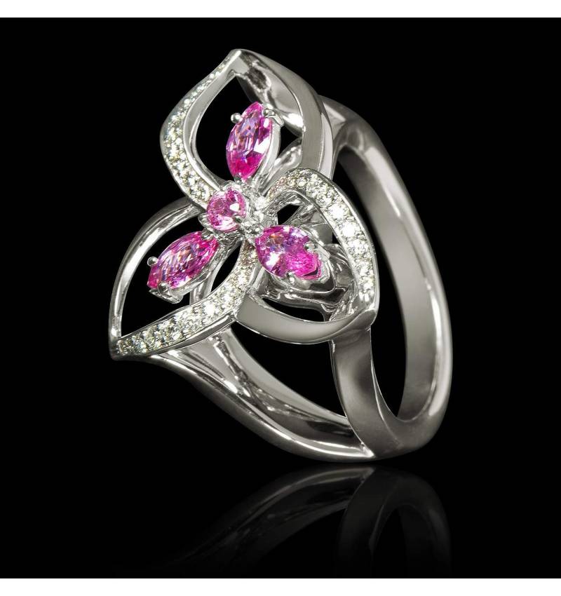 Pink Sapphire Engagement Ring Diamond Paving White Gold Estelle	