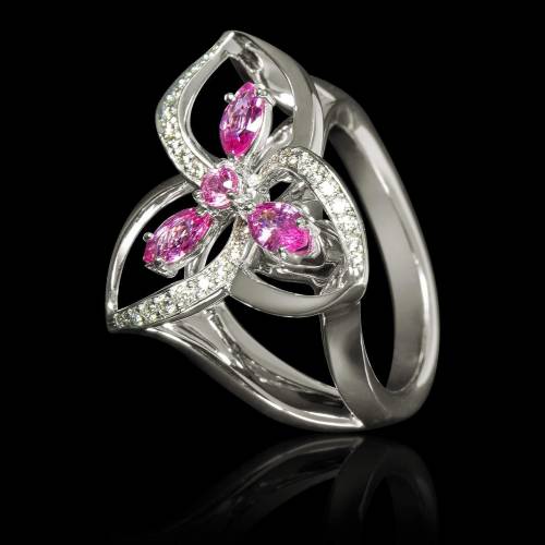 Pink Sapphire Engagement Ring Diamond Paving White Gold Estelle	