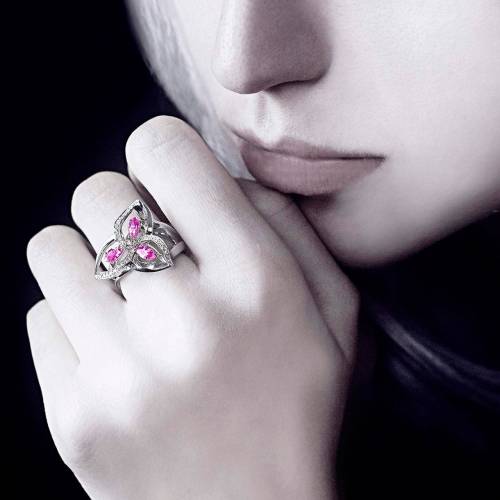 Pink Sapphire Engagement Ring Diamond Paving White Gold Estelle	