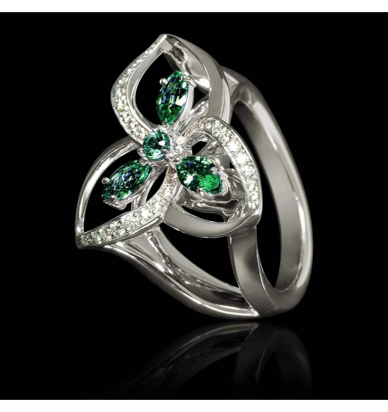  Emerald Engagement Ring Diamond Paving White Gold Estelle