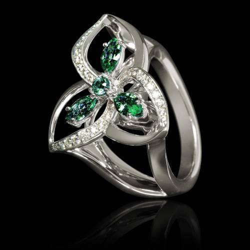  Emerald Engagement Ring Diamond Paving White Gold Estelle