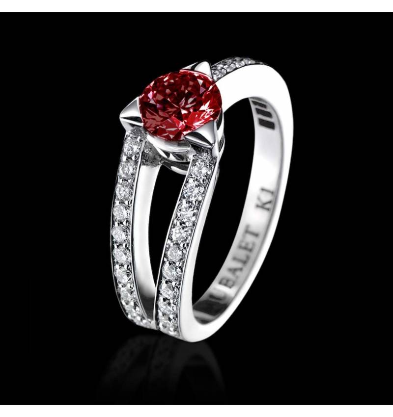 Ruby engagement ring diamond paving white gold Plena Luna