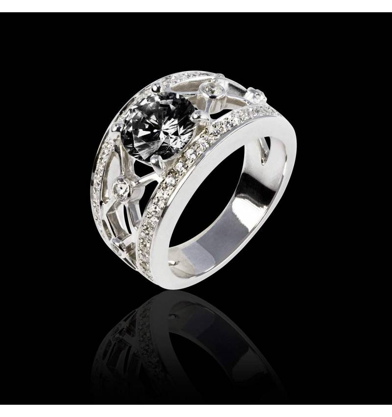 Black Diamond Engagement Ring White Gold Regina Suprema