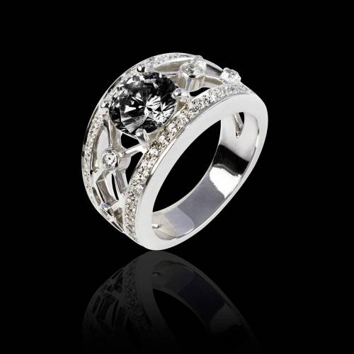 Black Diamond Engagement Ring White Gold Regina Suprema