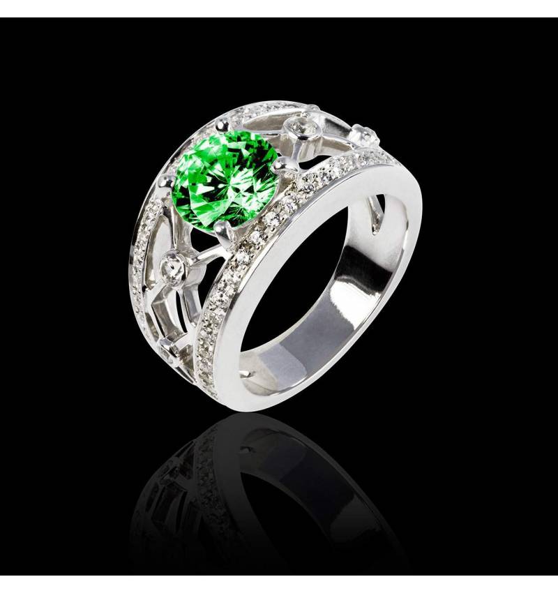 Emerald Engagement Ring White Gold Round Regina Suprema