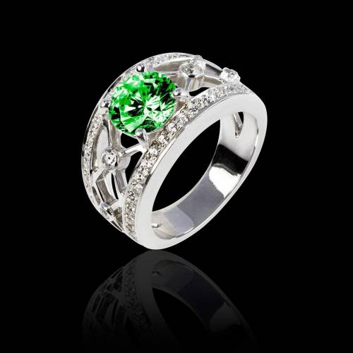 Emerald Engagement Ring White Gold Round Regina Suprema