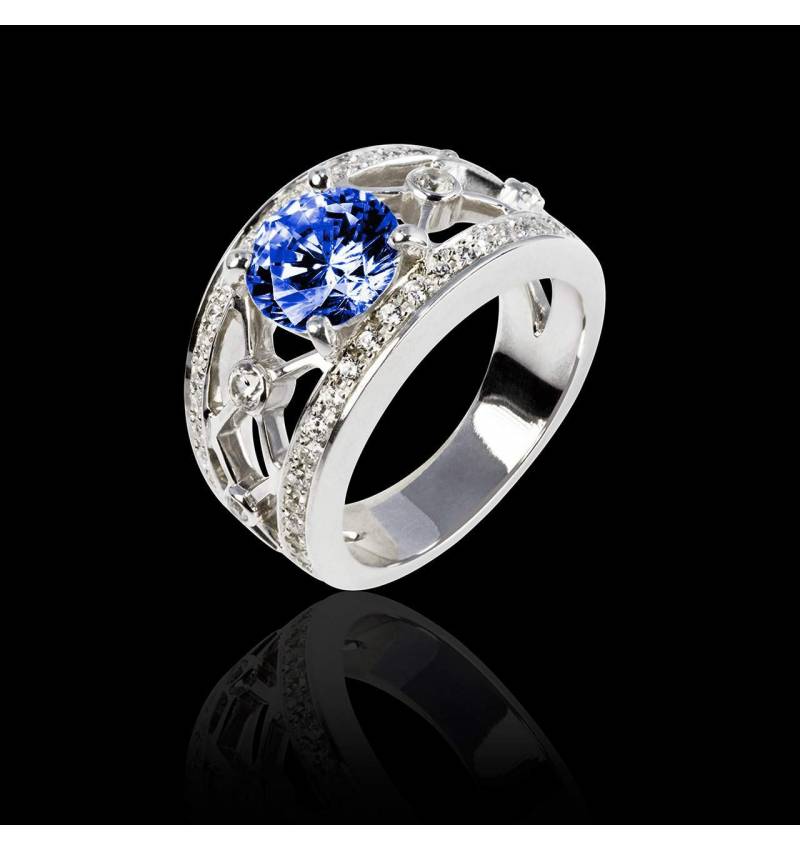 Blue Sapphire Engagement Ring White Gold Round Regina Suprema