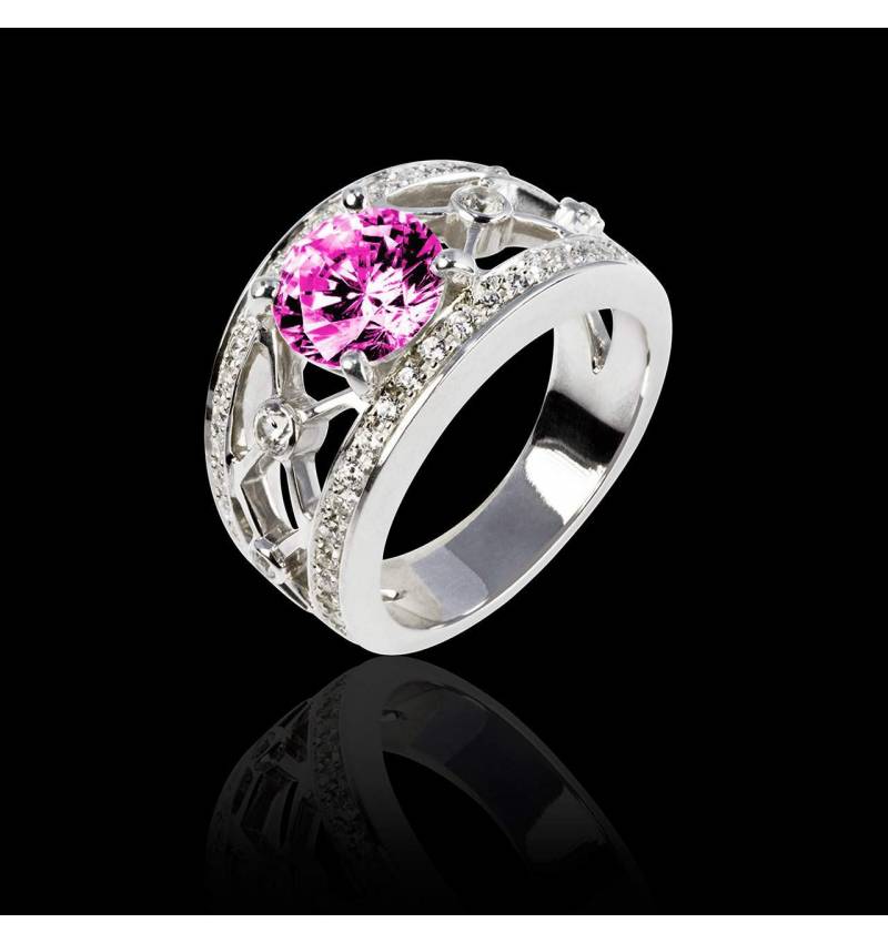Pink Sapphire Engagement Ring White Gold Round Regina Suprema Pink Sapphire Engagement Ring White Gold Round Regina Suprema