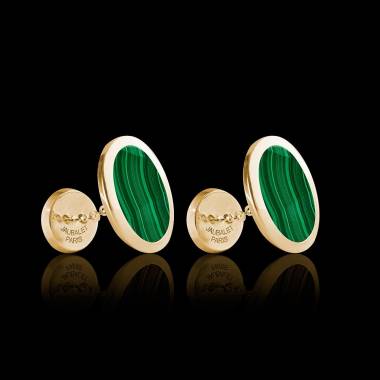 Boutons de manchette chevalière Ovum Malachite or jaune vermeil