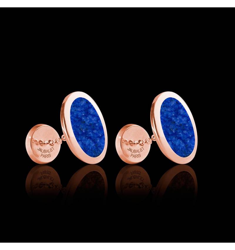 Boutons de manchette chevalière Ovum Lapis-lazuli or rose vermeil