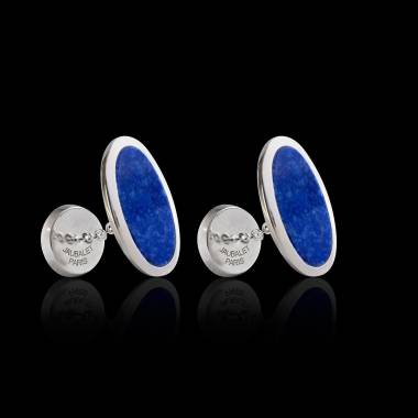 Boutons de manchette chevalière Ellipsis Lapis Lazuli argent palladié