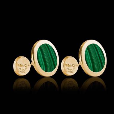 Boutons de manchette chevalière Ovalis Malachite or jaune vermeil