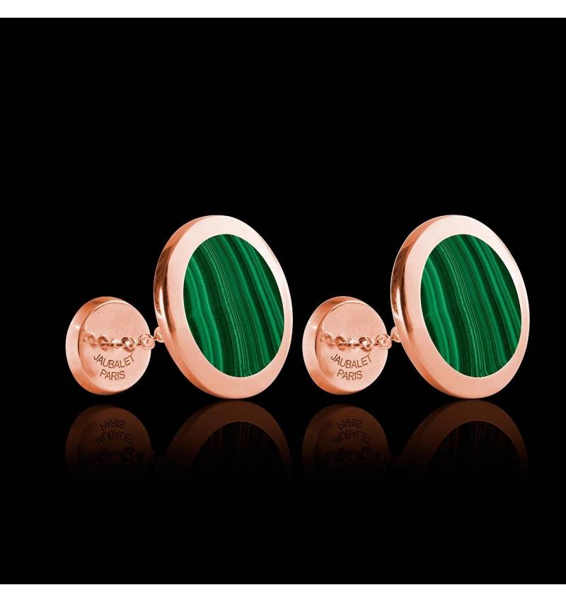 Boutons de manchette chevalière Ovalis Malachite or rose vermeil