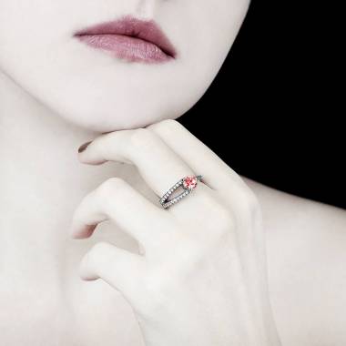 Ruby engagement ring diamond paving white gold Plena Luna