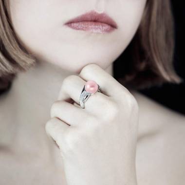 Pink Pearl Ring White Gold Naïade