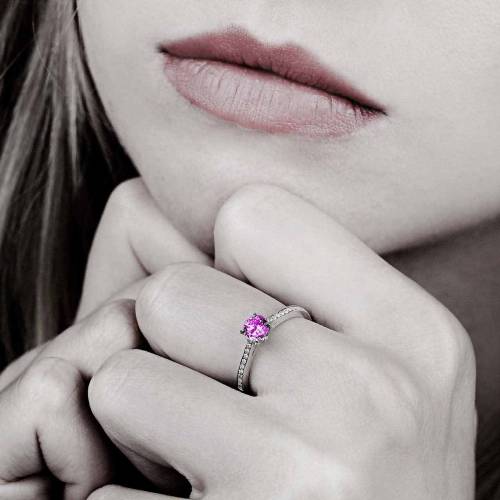 Pink Sapphire Engagement Ring Diamond Paving White Gold Elodie