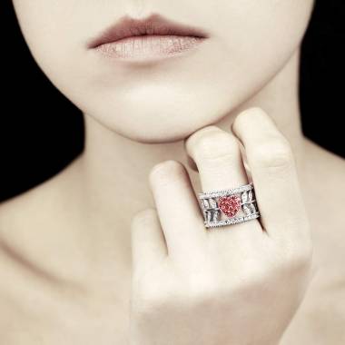 Ruby Engagement Ring Diamond Paving  White Gold  Flowers of Love