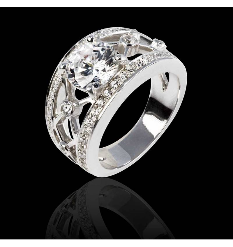 Diamond Engagement Ring Diamond Paving White Gold Rond Or Regina Suprema  