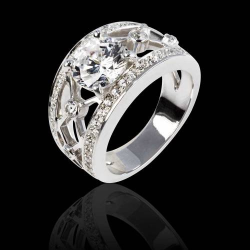 Diamond Engagement Ring Diamond Paving White Gold Rond Or Regina Suprema  
