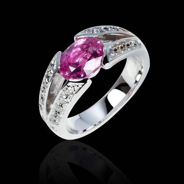 Pink Sapphire Engagement Ring Diamond Paving White Gold Isabelle