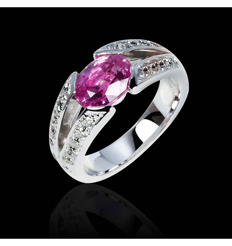Pink Sapphire Engagement Ring Diamond Paving White Gold Isabelle