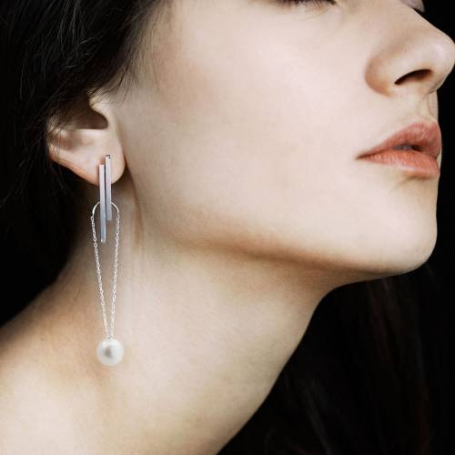 Boucles d'oreilles Art déco chaîne perle blanche