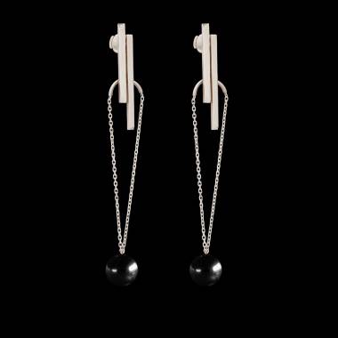 Boucles d'oreilles Art déco chaîne perle noire Tahiti