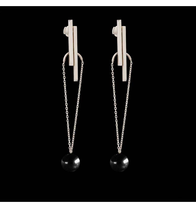 Boucles d'oreilles Art déco chaîne perle noire Tahiti