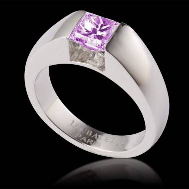 Pink sapphire engagement ring white gold Pyramide