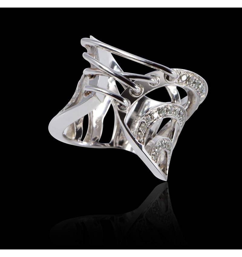 Engagement Ring Diamond Paving White Gold Guêpière